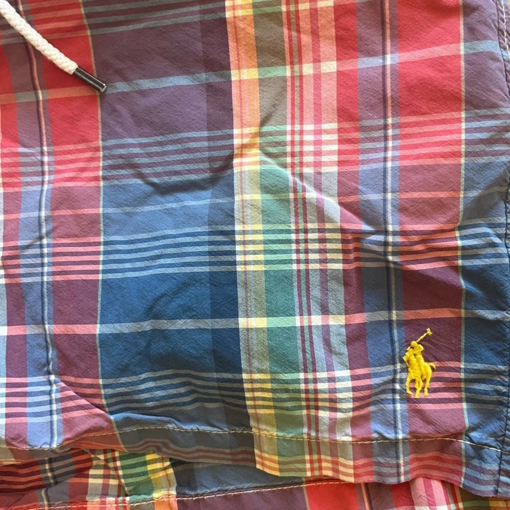 Polo Ralph Lauren Men Plaid Swim Trunks Multicolor Large Cotton Blend 6in Inseam